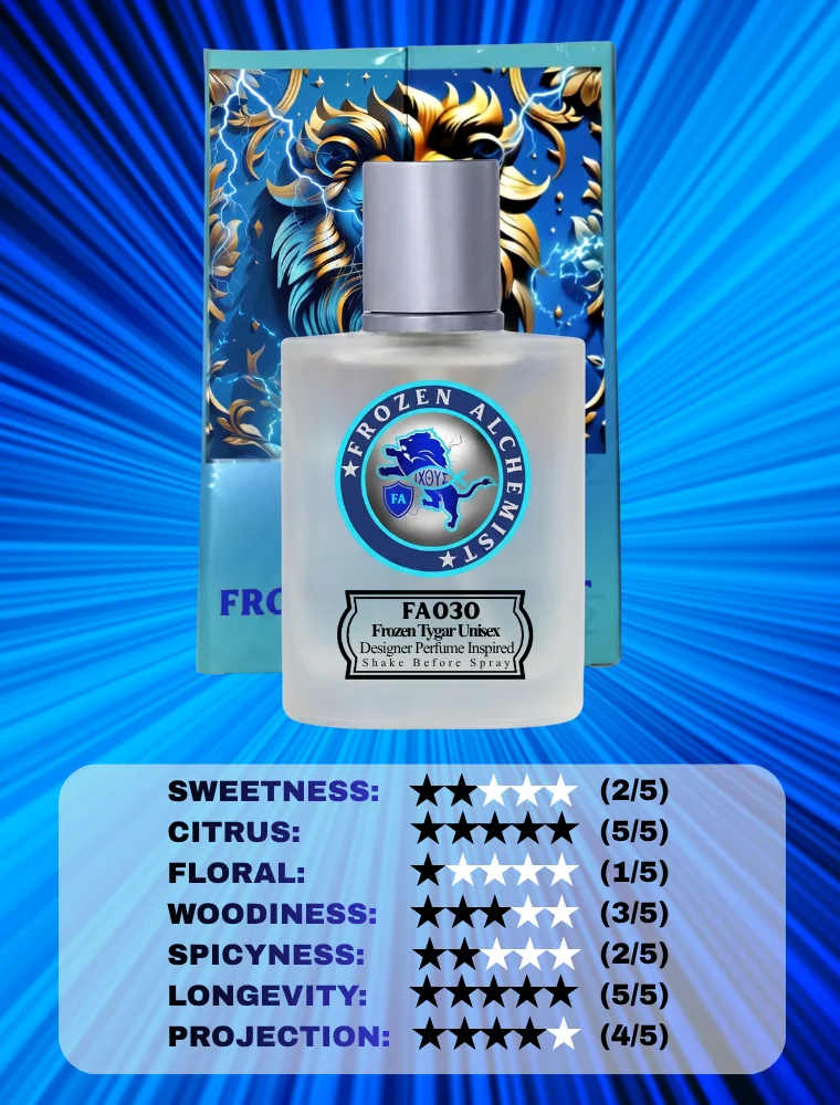 Frozen Tygar (FA030) EDP 100ml for Men & Women by Frozen Alchemist | Citrus Woody Aromatic Fragrance | Grapefruit, Ginger, Ambroxan & Woody Notes | Long Lasting Eau De Parfum - Image 5